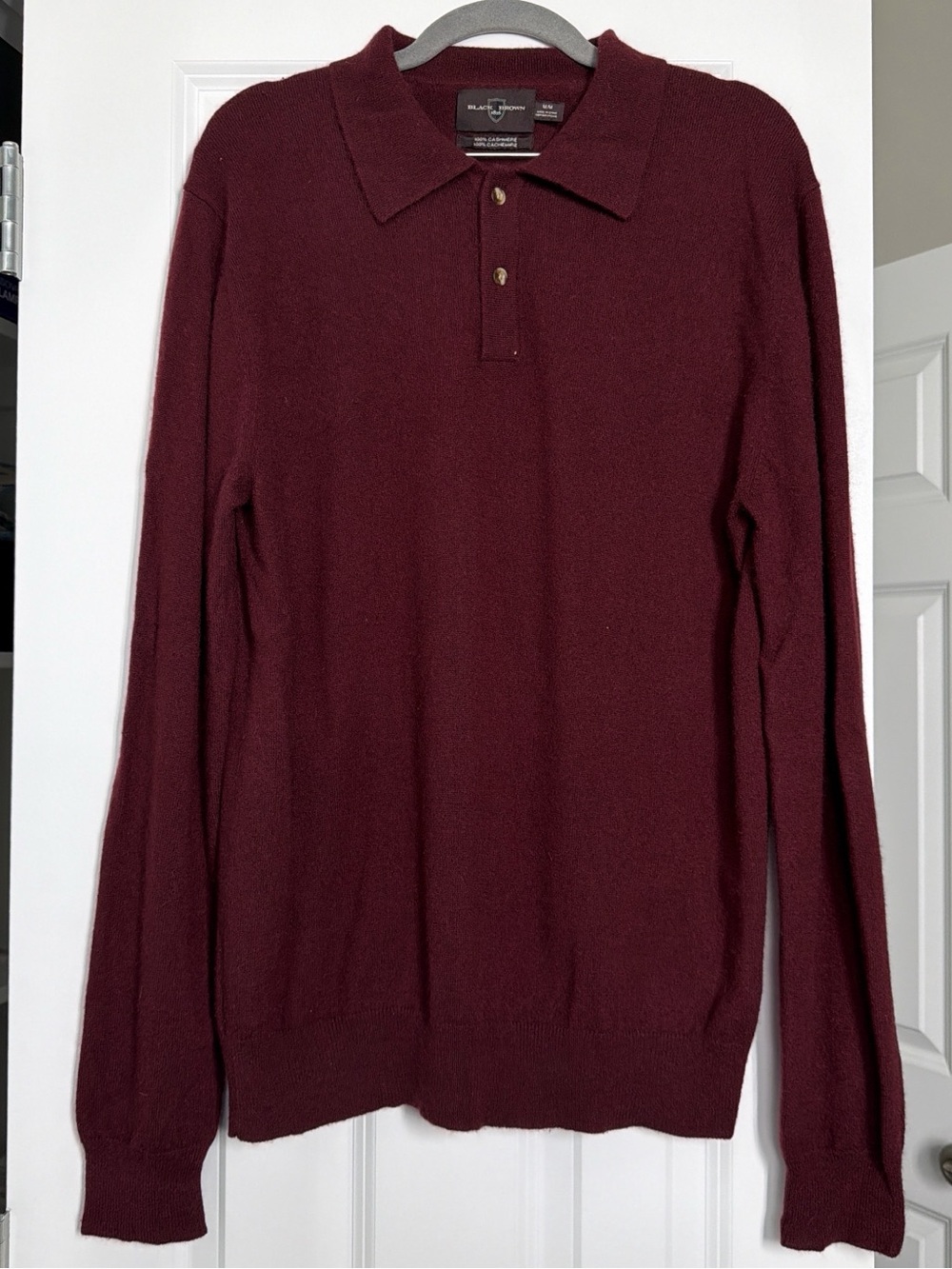 Black Brown 1826 Men's V-Neck Polo Cashmere Sweater - Burgundy